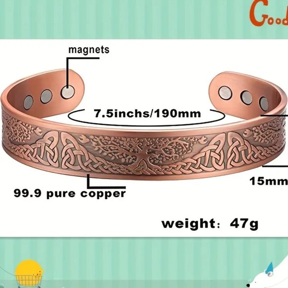 Tree of Life Pure Copper Magnetic Bracelet Cuff Bangle Pain Therapy Bracelet - Picture 3 of 6